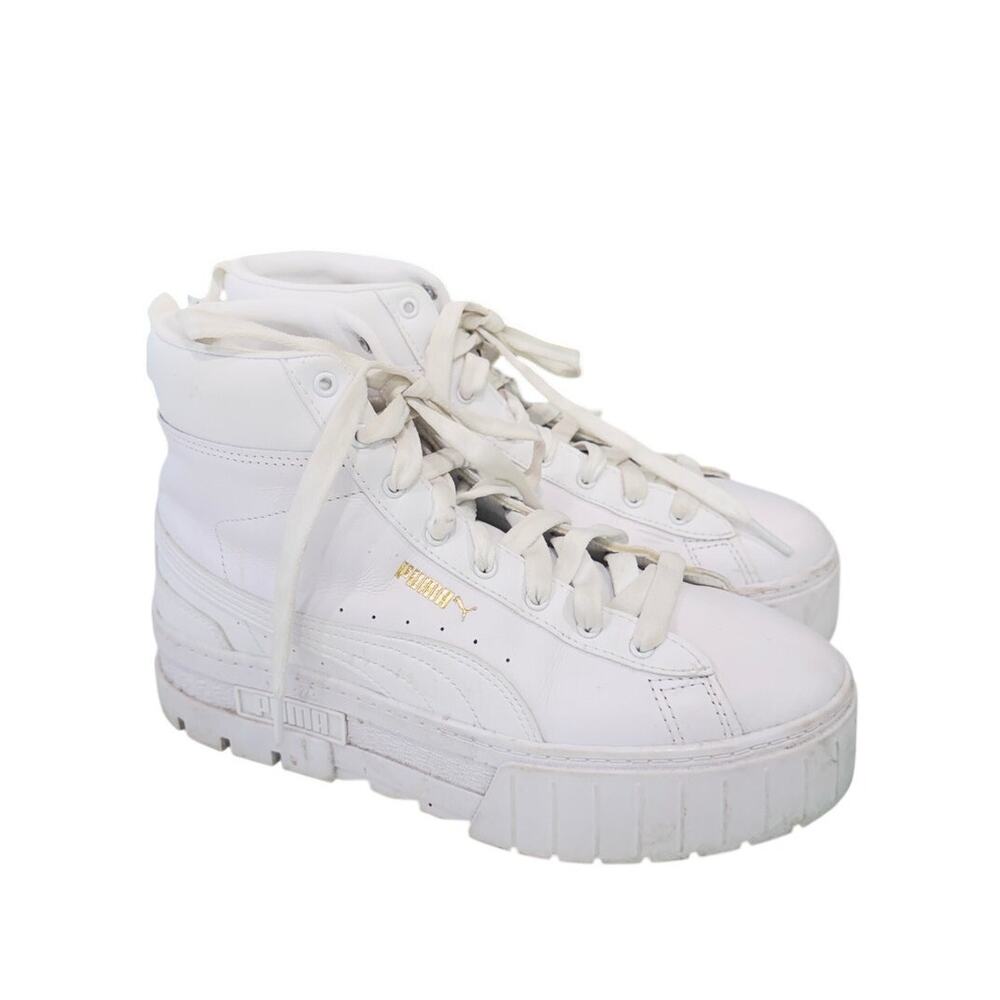 PUMA Mayze Mid Platform White Leather Chunky Sneakers Women 8